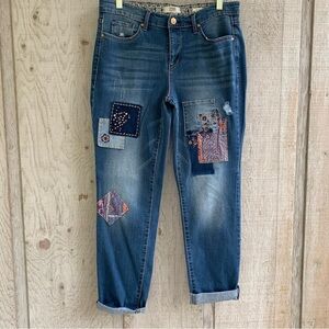 Straight Leg Distressed Patchwork “Bestie Jean” | Vintage America | Size 8R/29